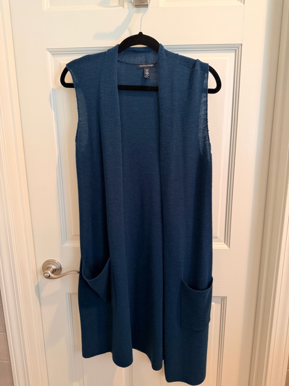 XXS Eileen Fisher Sleeveless Open-Front Long Vest in Teal